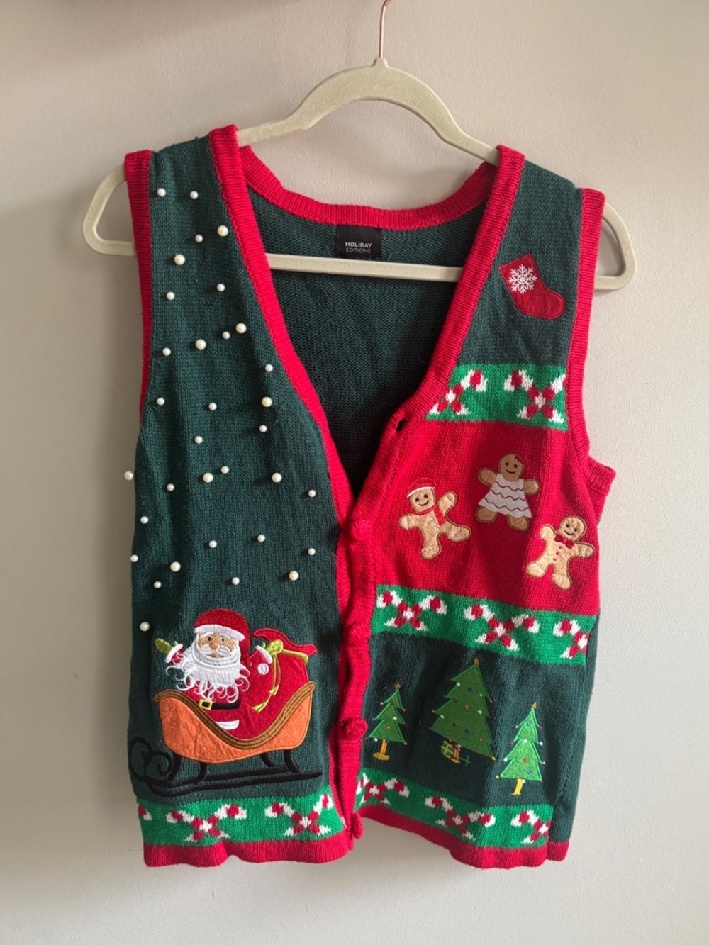 Holiday Editions Green Embroidered Sweater Vest